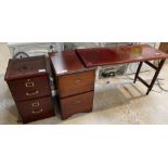 2 mahogany filing cabinets & small mahogany drop l