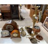 Collection of 3 mantel clocks, brass vase & other