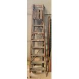 Wooden step ladder & another extending ladder. Vie