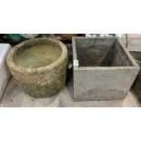 1 round decorated planter & 1 square planter.