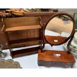 Edwardian mahogany dressing table mirror & pine shelving unit.