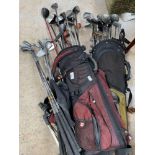 Large quantity of golf clubs, 2 golf bags & golf t