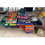 Collection of modern board games together with various camera's and a vintage telephone
