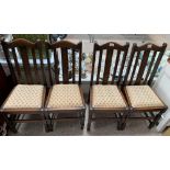 4 stained oak dining chairs with tapestry seats.
