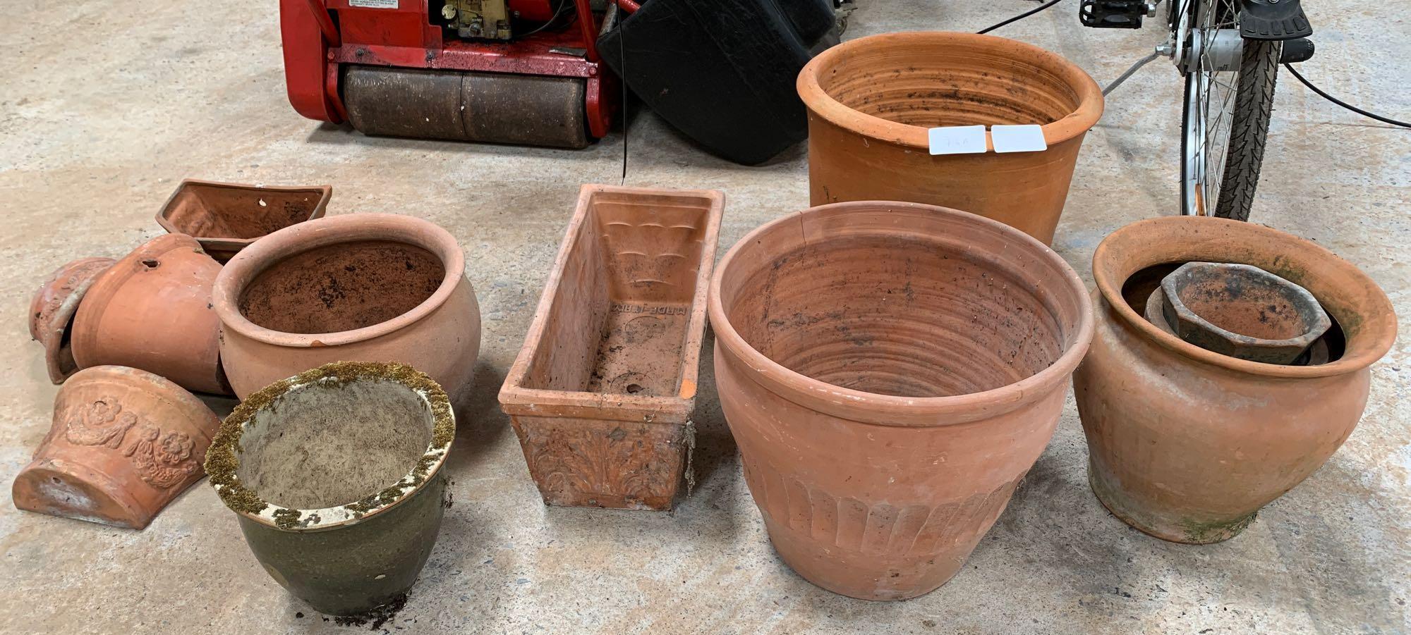 Assorted terracotta pots and planters. Viewing/col