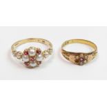 **WITHDRAWN** A cultured pearl and ruby cluster ring, stamped ‘5