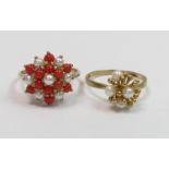 **WITHDRAWN** A 9 carat gold coral and cultured pearl cluster ri