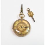 An open faced fob watch, the case stamped ‘18K’, w