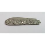 A colonial silver folding fruit knife, the blade w