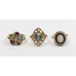 A 9 carat gold multi gem stone and diamond cluster