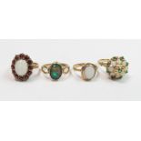 **WITHDRAWN** A 14 carat gold opal and emerald cluster ring, 6 g