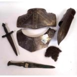Three pieces of replica armour; a replica dagger w
