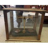 A set of laboratory scales in glass case