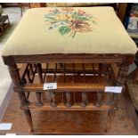 Small wooden stool with tapestry seat