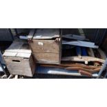 Wooden advertising boxes, folding chairs etc