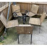 5 metal & wicker garden chairs & circular metal ga