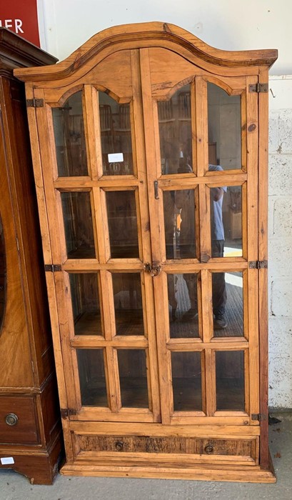 Modern Mexican pine display cabinet with glazed pa