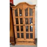 Modern Mexican pine display cabinet with glazed pa