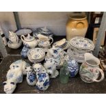 Collection of blue & white china dinner service &