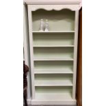 Light green painted bookcase with fixed shelves
