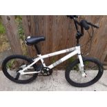 20" white Zinc BMX bicycle with stunt pegs