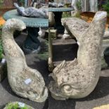Pair of stone garden fish ornaments
