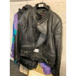 Leather motorcycle jacket & 1 other