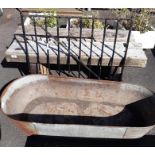2 rustic garden benches, iron gate & tin bath