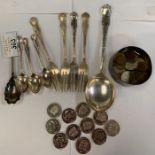 Small collection of cutlery, small trinket box wit