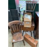 3 kitchen chairs, old suitcase, Toyota sewing mach