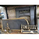 Metal fireplace with guard, grate & assortment of