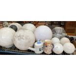 Collection of plastic globe light covers &* a box
