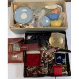Boxed coffee set & collection of costume jewellery