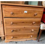 Modern pine chest of 4 long drawers