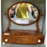 Walnut veneer oval dressing table mirror with ivor