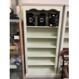 Light green painted bookcase with fixed shelves