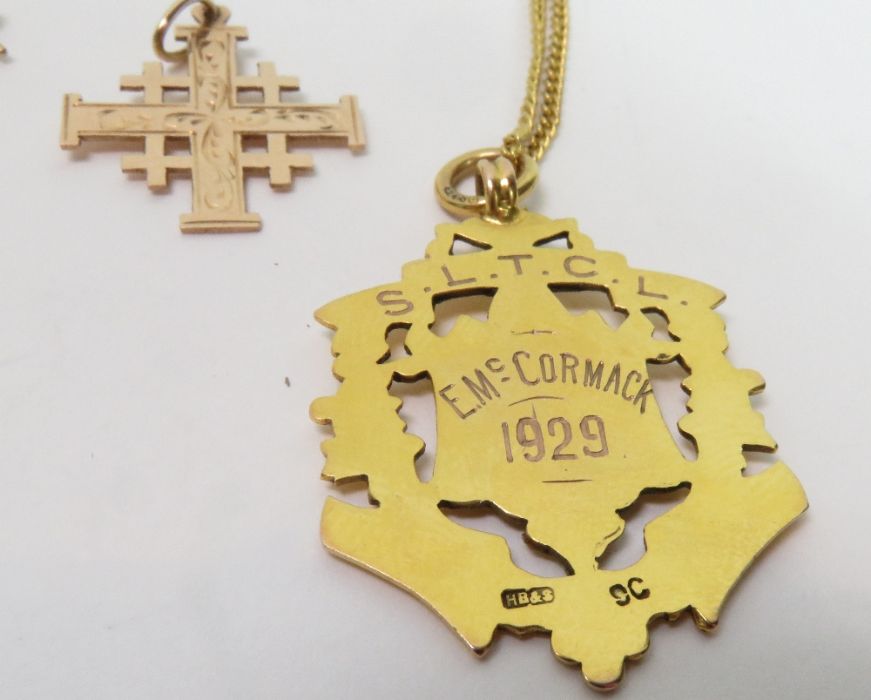 A watch fob, stamped ‘9t’ on a chain; a Jerusalem - Image 2 of 4