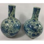 A large pair of Chinese bottle vases, decorated wi