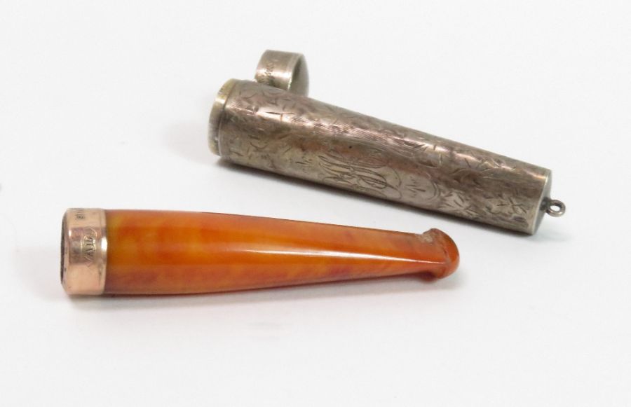 A Victorian silver scent bottle; an amber cheroot - Image 4 of 6