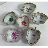 Six Herend, Hungary porcelain leaf shaped dishes,