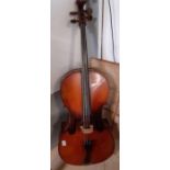 A cello, un-labelled, two piece back, scroll end t