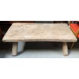 A Victorian oak or elm jointed farmhouse table, wi