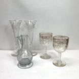 A pair of 19th century acid etched trumpet glasses