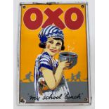A rectangular enamel Oxo sign 'my school lunch',