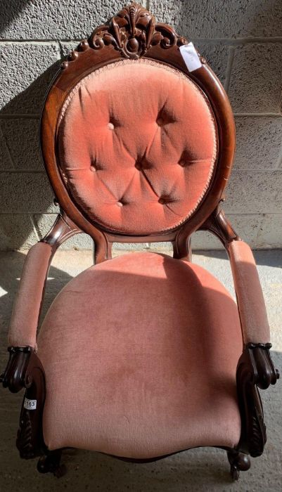 A 20th century mahogany button back open armchair - Image 2 of 4
