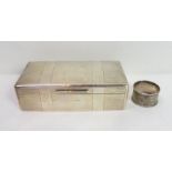 A silver cigarette box, wood lined, 18 cm long b