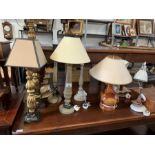 Gilt wood table lamp with stone effect base togeth