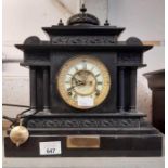 Black slate mantel clock, inscription on case Pres