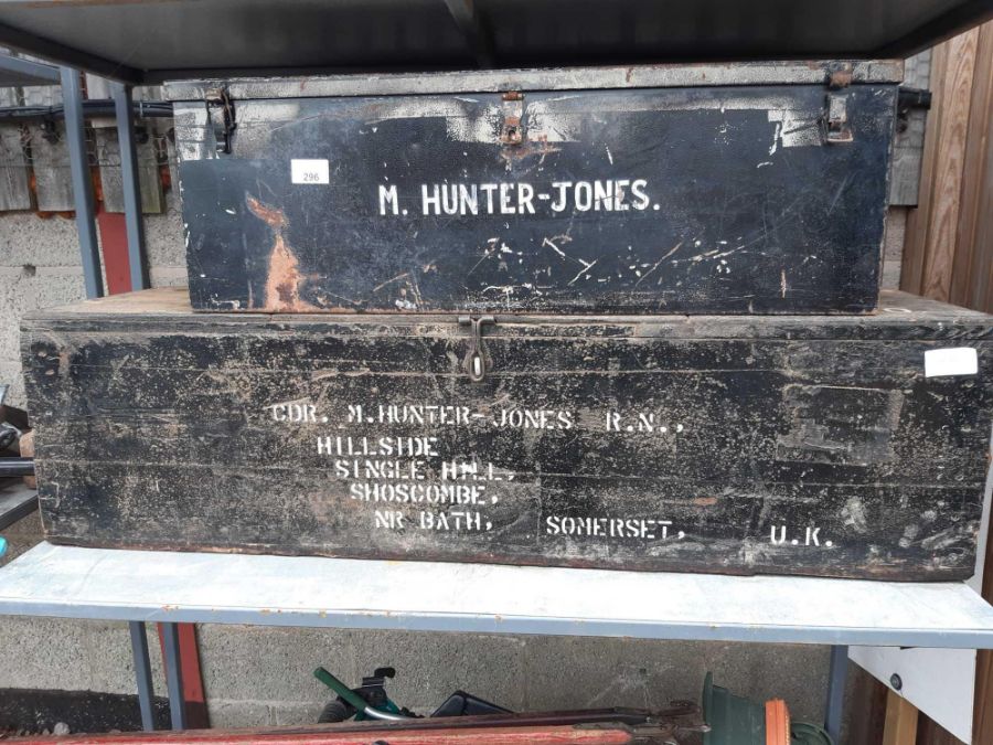 Black painted metal trunk with M Hunter - Jones to