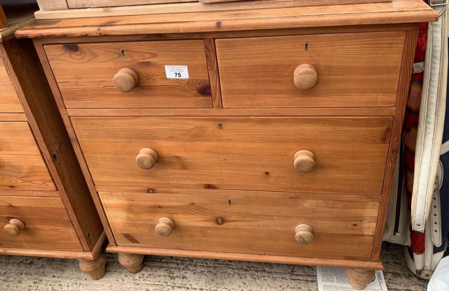 Modern pine chest of 2 short, 3 long drawers